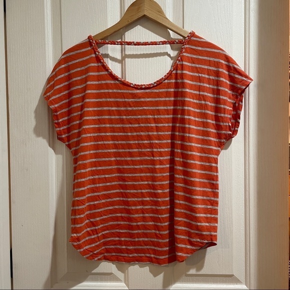 TWO by Vince Camuto orange Gray Striped top summer tee size small - Picture 3 of 6